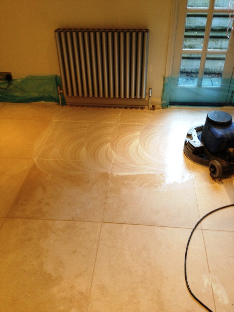 Polishing Limestone Tiles in Cambridge During Cleaning