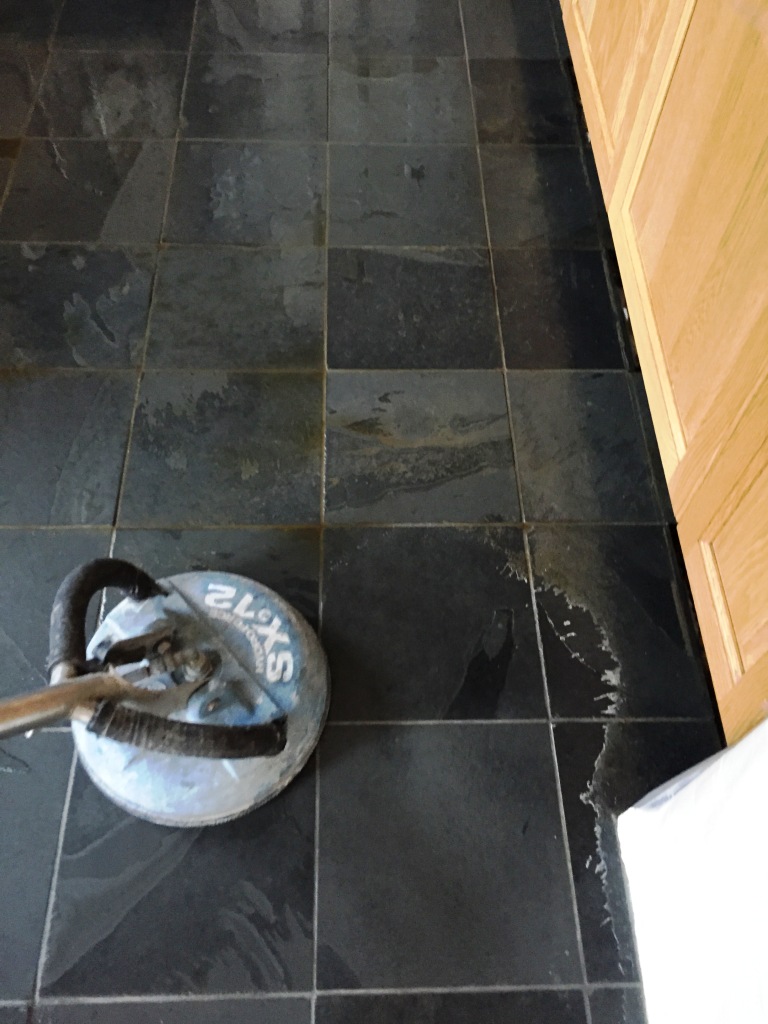 Slate Floor Duxford During Pressure Cleaning