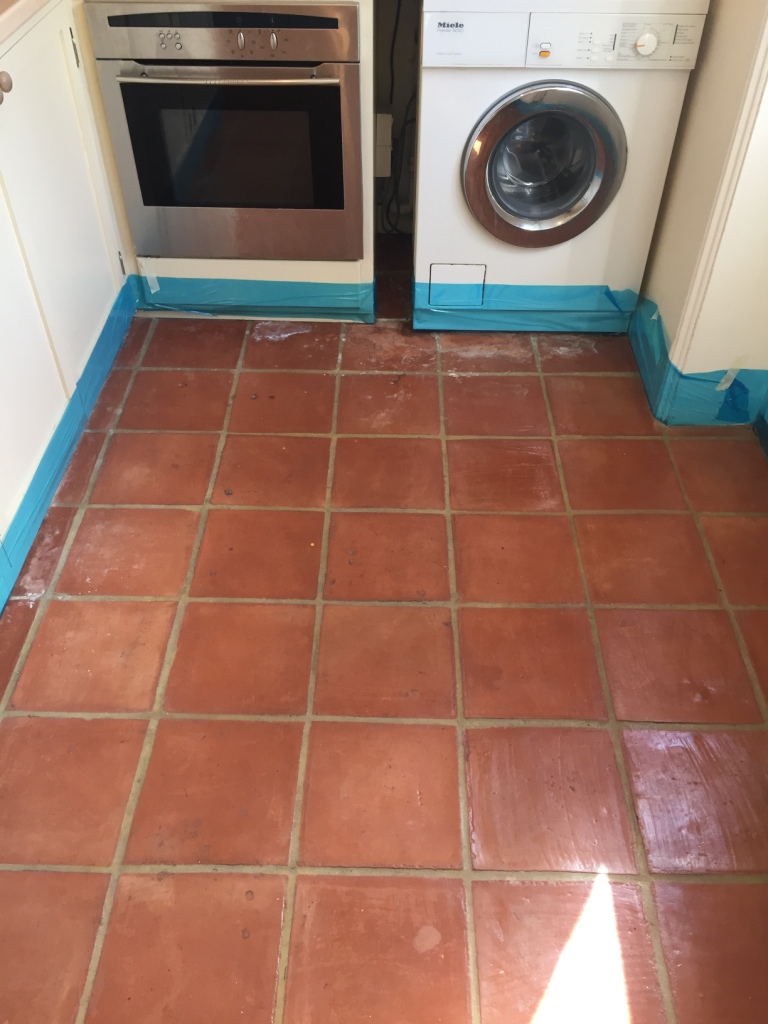Terracotta Tiles Before Cleaning Isleham Conservatory