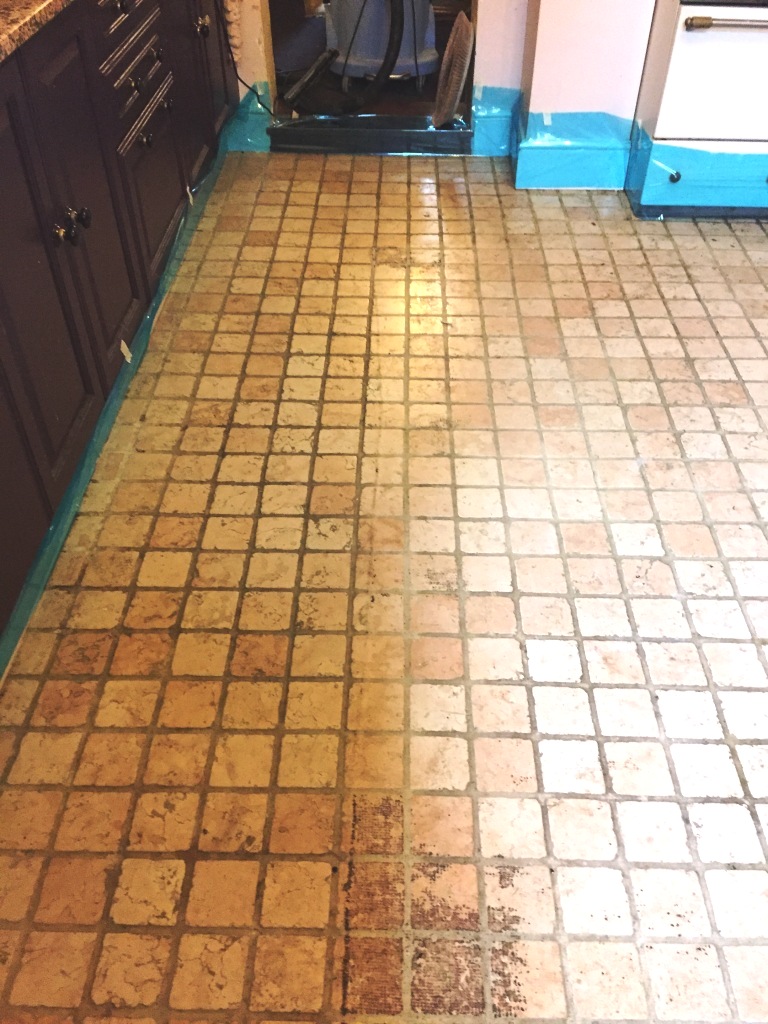 Marble Tiled Kitchen Floor Before Cleaning St Neots
