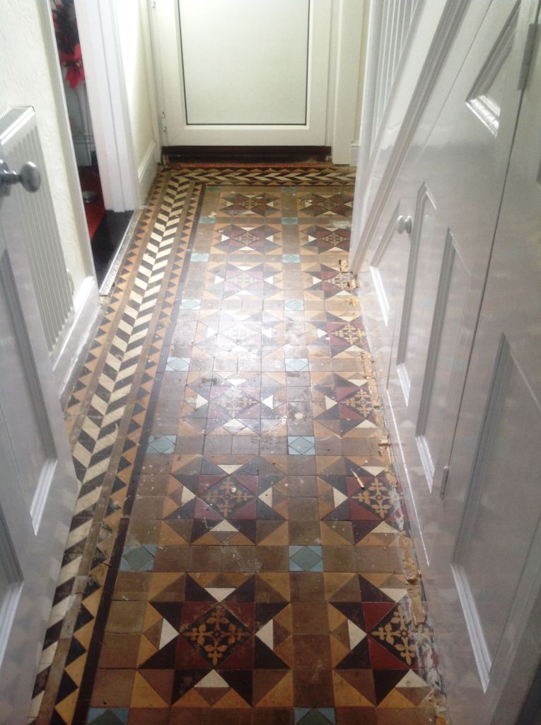 Edwardian Tiled Hallway UnCovered Before Restoration in Chippenham
