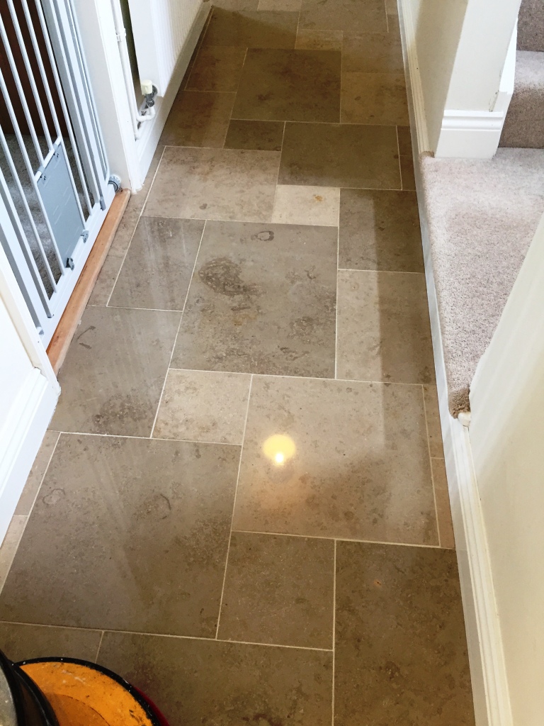 Limestone Tiled Hallway After Polishing Boxworth