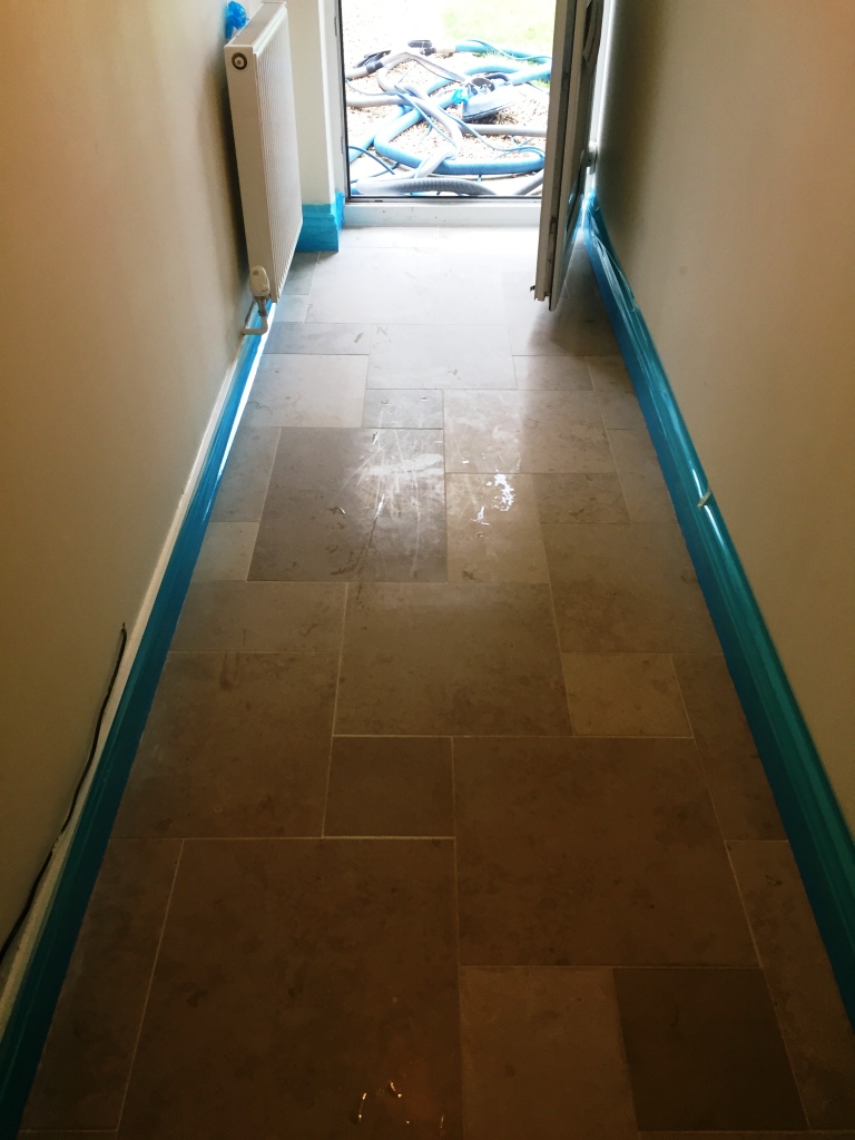 Limestone Tiled Hallway Before Polishing Boxworth