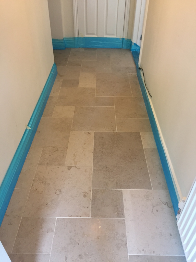 Limestone Tiled Hallway Before Polishing Boxworth