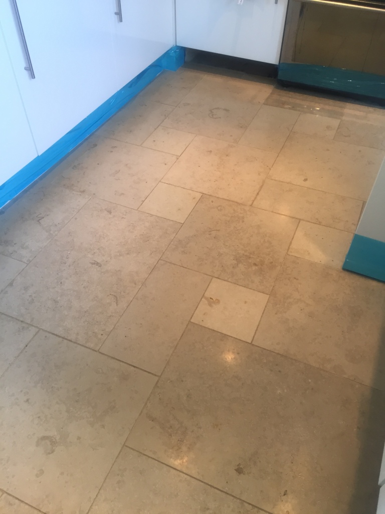 Limestone Tiled Kitchen Before Polishing Boxworth