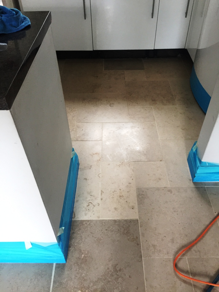 Limestone Tiled Kitchen Before Polishing Boxworth