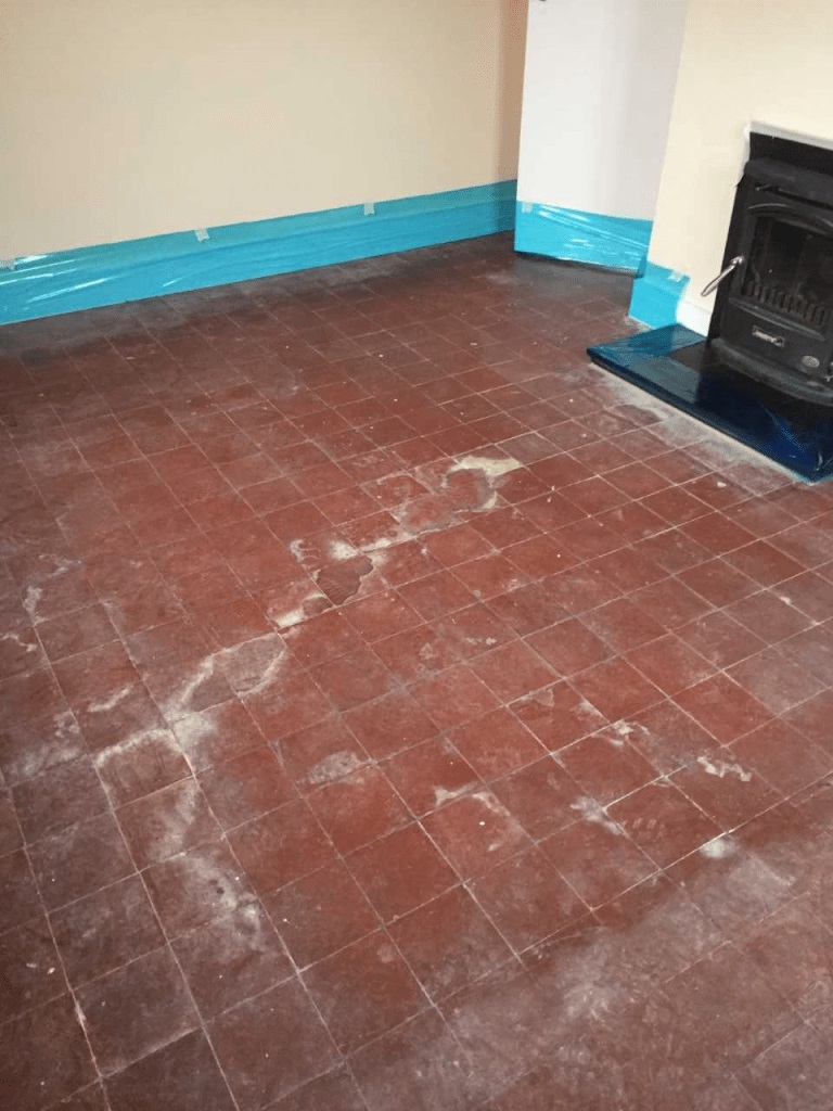 Quarry Tiled Floor With Salt Staining Wicken Before Cleaning
