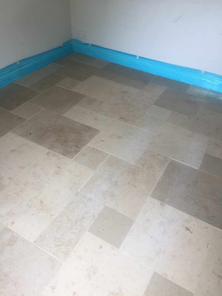 Limestone Tiled Floor Before Cleaning Boxworth Cambridge