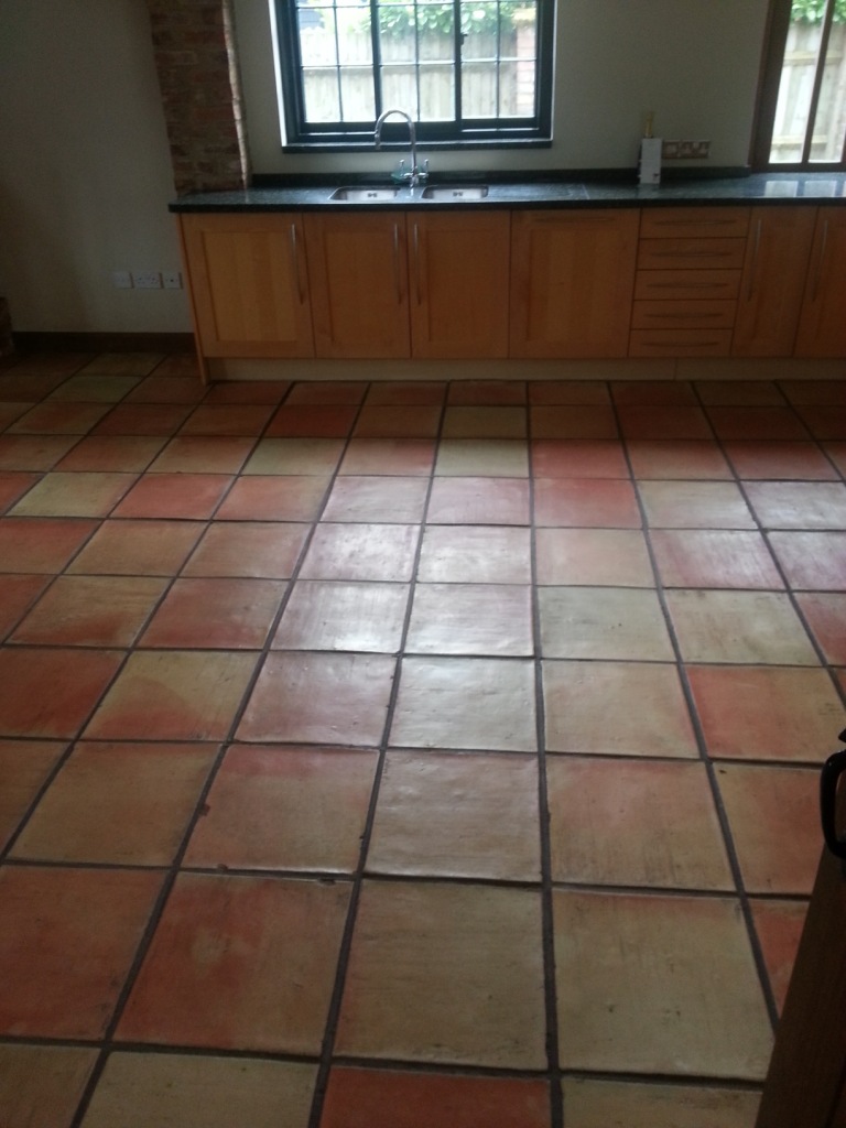 Terracotta Tiled Floor Before Clean and Seal in Great Gransden