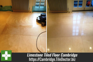 Limestone Tiled Floor Cleaned and Polished in Cambridge