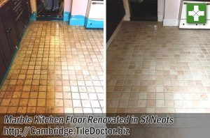 Marble Tiled Kitchen Before and After Cleaning in St Neots