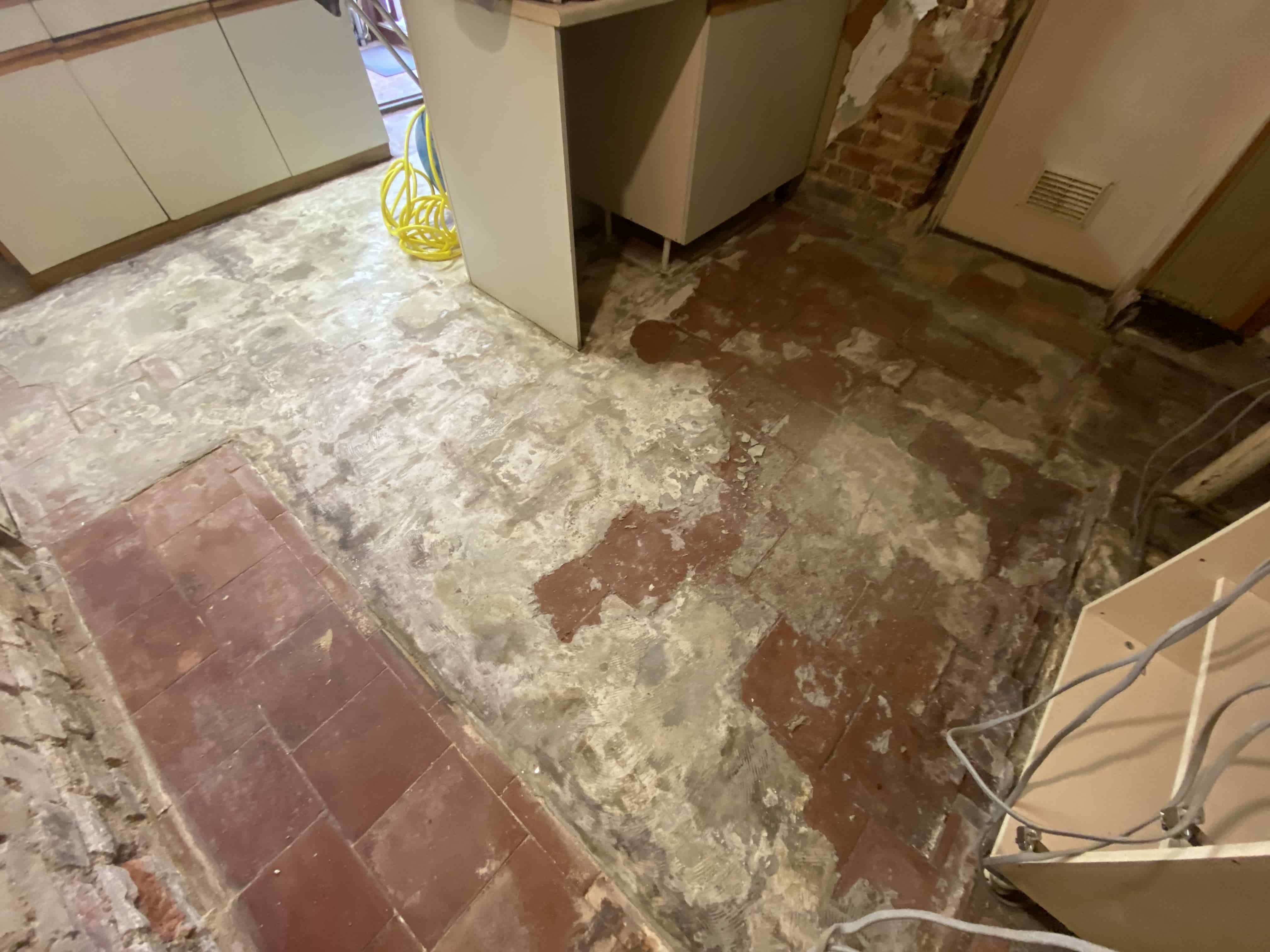 Quarry Tiled Kitchen Floor Before Screed Removal Godmanchester